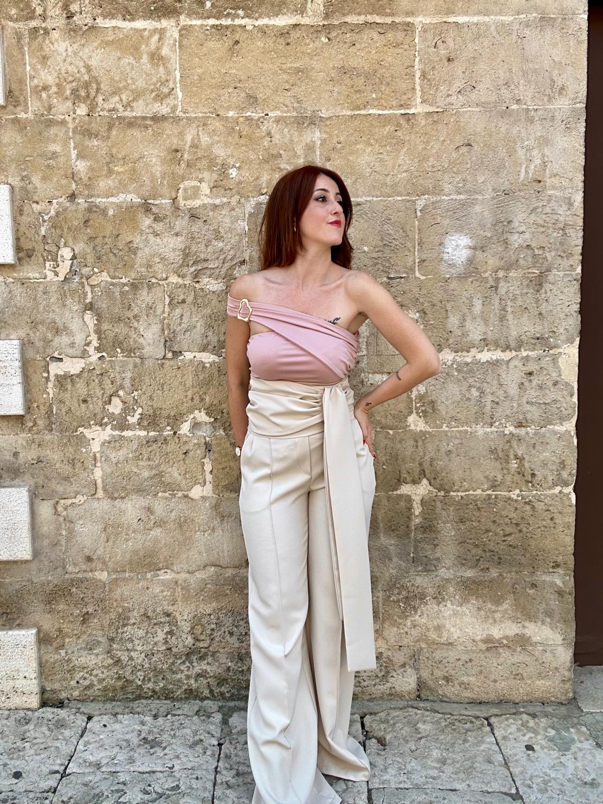 Pantalone Vita altissima Beige chiaro