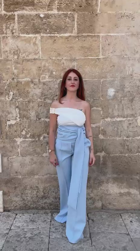 Pantaloni Vita altissima Azzurro cielo